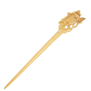 CrystalMood Handmade Carved Wood Hair Stick Begonia 7" Boxwood